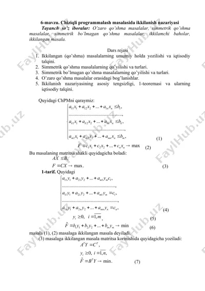 chiziqli programmalash masalasida ikkilanish nazariyasi — DOCX