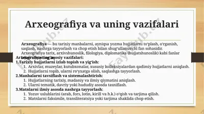 arxeografiya va uning vazifalari — PPTX
