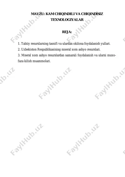 tabiiy resurslarning tasnifi va ulardan foydalanish yullari — PDF