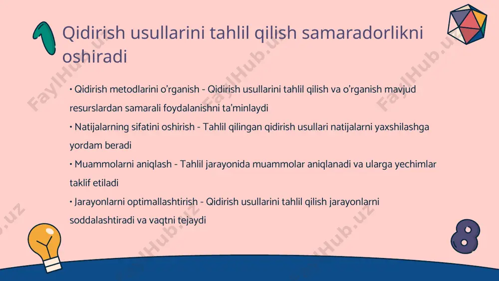 oydali natijalarni ko'rsatadi tavsiya algoritmlari esa qidirish tarixiga asoslanib shaxsiylashtirilgan natijalarni taqdim etadi foydalanuvchi tajribasini yaxshilash qidirish samaradorligini oshiradi • foydalanuvchi ishtiroki - foydalanuvchilar tajribasi qidirish tajribasini oshiradi va foydalanuvchilarni yanada faol ishtirok etishga undaydi • tegishli natijalar - foydalanuvchi tajribasini yaxshilash qidirish natijalarining aniqligini oshiradi • qidiruv jarayonini optimallashtirish - tajribali foydalanuvchilar qidiruv jarayonini tezlashtirish uchun ko'proq tezkor va aniq imkoniyatlarga ega bo'lishadi • muhim bilimlar - yaxshi foydalanuvchi tajribasi qidiruv jarayonida moddiy va ma'naviy bilimlarni oshirish imkonini beradi qidiruv tizimlarining o'zgarishini kuzatish muhim • qidiruv tizimlarining roli - qidiruv tizimlari internetda ma'lumotlarni tejash va topish uchun muhim vositadir • o'zgarishlarni kuzatish zaruriyati - qidiruv tizimlaridagi o'zgarishlar internet-marketing strategiyalarini yaxshilash imkonini beradi qidirish jarayonida foydalanuvchi xatti-harakatlarini tahlil qiling • foydalanuvchi qidirish maqsadi - qidirish jarayonida foydalanuvchilar aniq maqsad bilan harakat qilishadi. ular kerakli ma'lumot va resurslarni tezda topishga intilishadi. • qidirish so'zlarini tanlash - foydalanuvchilar qidirish so'zlarini tanlashda ko'plab …