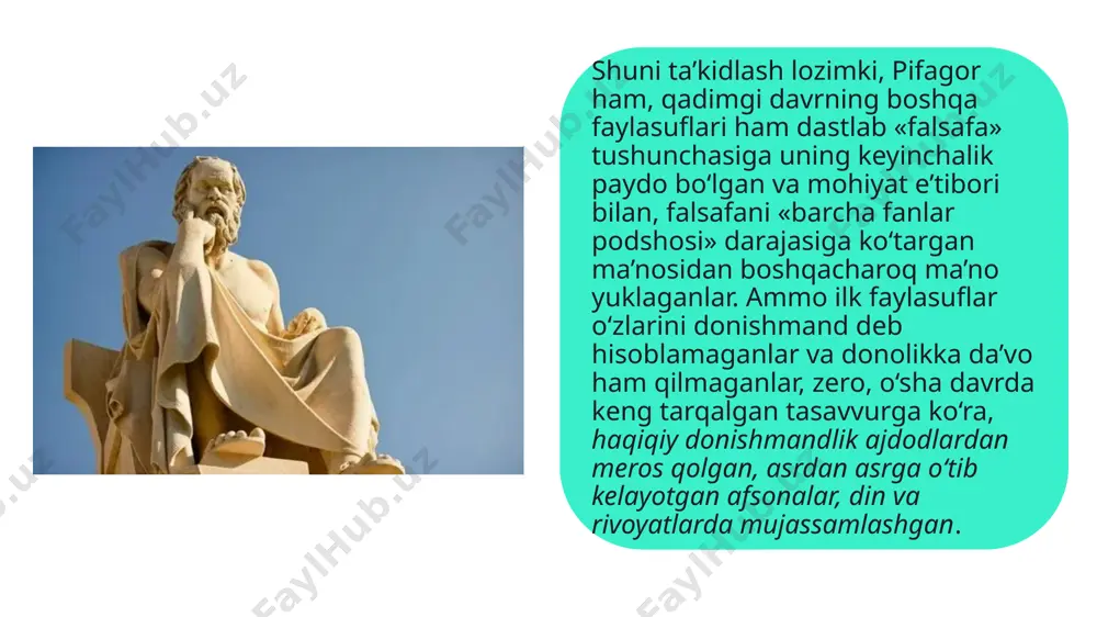 a, qaddini tik tutib yuradigan odam yoshi taxminan 1,5 mln yilni tashkil etadi. homo sapiens, ya’ni aqlli odamlar tipi atigi 40-60 ming yil oldin vujudga keldi. mutaxassislar fikricha, insonda ong paydo bo‘lib, ijtimoiy mavjudot sifatida uzil-kesil shakllanganidan beri, uning asosiy xususiyatlarida jiddiy o‘zgarishlar yuz bergani yo‘q, ya’ni u hozirgi odamlardan deyarli farq qilmaydi. ong paydo bo‘lishi esa, ilmiy tasavvurlarga muvofiq, inson tarixiy rivojlanishining odam miyasi o‘sib borayotgan mehnat faolligi va verbal (nutq orqali) muloqot ta’sirida o‘ta rivojlanib, murakkab mavhumliklarni tushunadigan darajaga yetgan davri bilan bog‘lanadi. shunday qilib, inson tushunchalarga ta’rif berish, mulohazalar bildirish va mushohadalar yuritish yo‘li bilan sodda, lekin tom ma’noda aqliy ish olib bora boshladi. ayni shu davrdan boshlab insonning ancha rivojlangan dunyoqarashi shakllangani haqida va umuman to‘plangan bilimlar, amaliy ko‘nikmalar, vujudga kelgan qadriyatlar, o‘zi va o‘zini qurshagan dunyo haqidagi tasavvurlar majmui sifatidagi odamlar dunyoqarashi to‘g‘risida ishonch bilan so‘z yuritish mumkin. hayot tajribasi va empirik bilimlar asosida shakllanadigan …