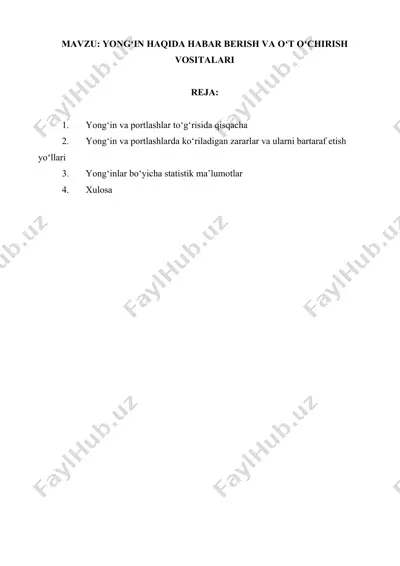 portlashlar va yong'in haqida ma'lumotlar — DOCX