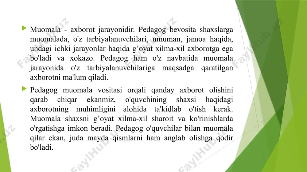 munosabat bo'lishi kerak. foydalanilgan adabiyot 1. o'zbekiston respublikasi «tatlim to'g’risida»gi qonun. barkamol avlod-o'zbekiston taraqqiyotiniig poydevori. -t. 1997. 2. sayidahmedov h. pedagogik mahorat va pedagogik texnologiyalar. t. 2003. 3.azizxo’jayeva n.n. pedagogik texnologoya va pedagogik mahorat. t. 2003. 4.mahmudov n. o’qituvchi nutqi madaniyati. t. 2007. 5.musurmonova o. ma’naviy qadriuatlar va yoshlar tarbiyasi. t. 1996 /docprops/thumbnail.jpeg