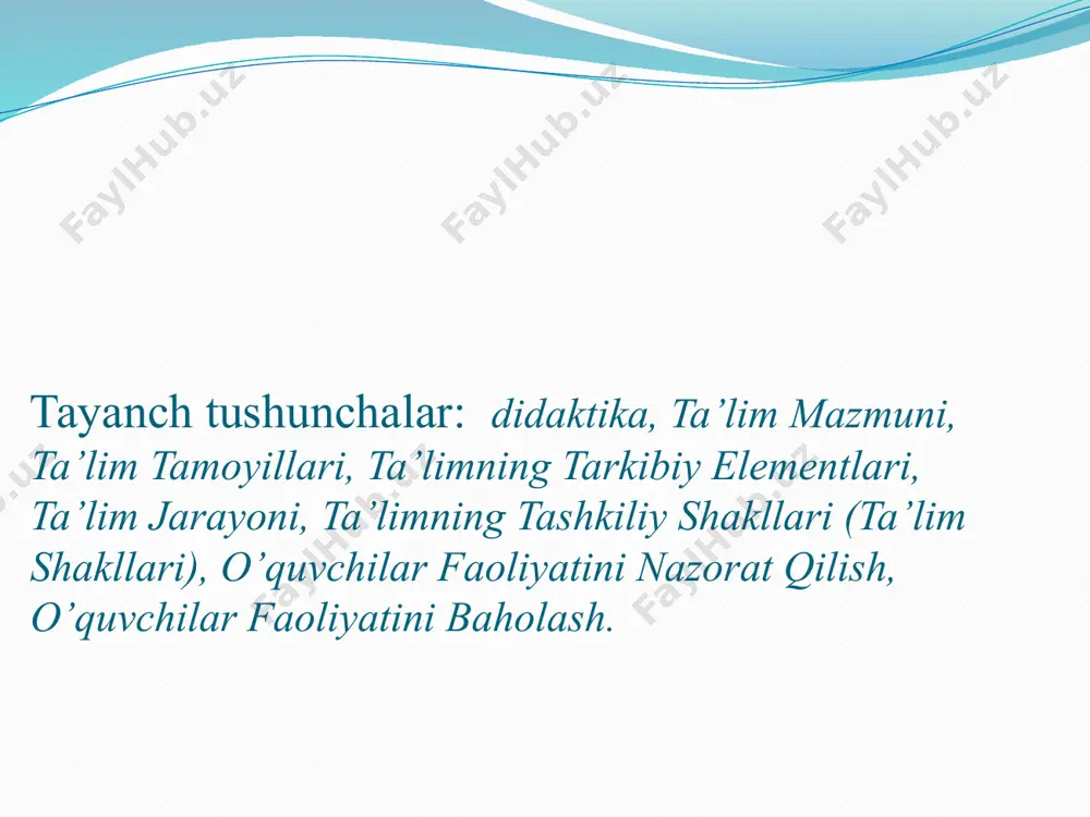 i sodir bo’lishini ifodalaydi. ta’limning tarbiyalash funktsiyasi turli ijtimoiy tuzum hamda sharoitda ham yaqqol namoyon bo’lib, ta’lim mazmuni, shakli va metodlarining mohiyati bilan belgilanadi va o’qituvchi hamda o’quvchilar o’rtasidagi munosabatlarni tashkil etish jarayonida yetakchi o’rin tutadi bilimlarni egallashning dinamikasini aniqlang bosqichlar raqam natijalarni baholash va tahlil qilish rejalashtirish boshqarish (rag’batlantirish) tashkil etish nazorat ta’lim jarayonini boshqarish bosqichlari bosqichlar tashkil etish nazorat rejalashtirish boshqarish (rag’batlantirish) natijalarni baholash va tahlil qilish bilimlarni egallash bosqichlari bosqichlar o’quv materialini anglab etish bilimlarni amaliyotda qo’llash idrok etish bilimlrni mustahkamlash bilimlarni egallashning dinamikasini aniqlang bosqichlar rаqаm bilimlarni qo’llash bilimlarni anglab yetish bilimlarni idrok etish bilimlarni mustahkamlash bilimlarni egallashning dinamik xarakteri bilimlarni idrok etish bilimlarni anglab yetish bilimlarni mustahkamlash bilimlarni qo’llash ta’limning gnoseologik asoslari. gnoseologiya (yunoncha – “gnosis” (“gnoseos”) – bilim, ong, o’rganish, logiya – fan, ta’limot) bilish, ilmiy bilimlarning shakllanishi, xususiyatlari, qonuniyatlari, uslublari, ilmiy tafakkur shakllari, shuningdek, insonga xos bo’lgan borliqni anglash qobiliyati haqidagi nazariya, ta’limot. …