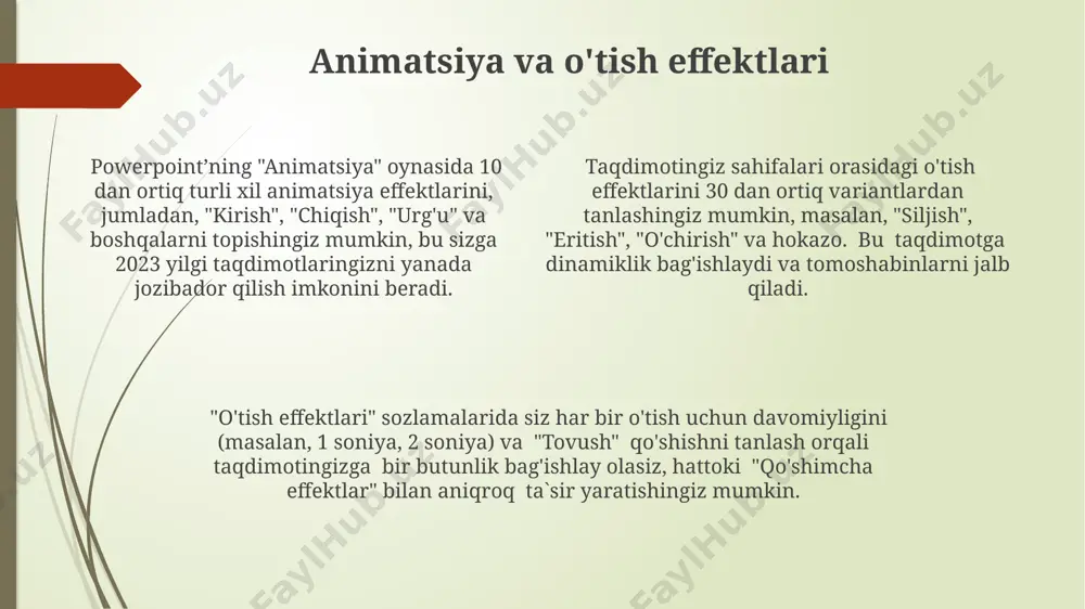 new roman shriftini tanlash va 1,5 satr oralig'ini qo'llash toshkentdagi taqdimotlar uchun tavsiya etiladi. jadvallar yaratishda, ustunlar sonini 5 tadan oshmasligi va har bir hujayra tarkibini qisqa va aniq saqlash andijon shahridagi auditoriya uchun tushunarli bo'lishiga yordam beradi. rasm qo'shganda, 72 dpi o'lchamdagi rasmlarni tanlash sifatni saqlash va fayl hajmini kamaytirishga yordam beradi, bu esa samarqanddagi katta ekranlarda yaxshi ko'rinishini ta'minlaydi. e'tiboringiz uchun rahmat @taqdimot_robot