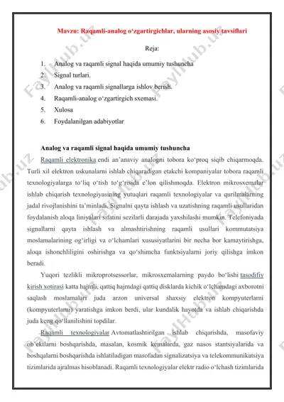 raqamli-analog o‘zgartirgichlar, ularning asosiy tavsiflari — DOCX