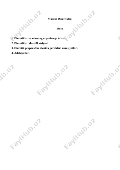 diuretiklar. referat 11 bet. — DOC