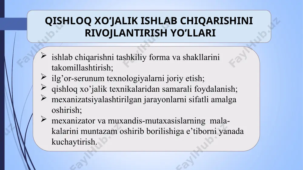 regatlar- qishloq xo’jalik mashinasi yoki qu-roli o’zining yurish qismiga ega bo’lib, ular traktorlaring tirkash ilgagiga bevosita ulanadi, yoki maxsus tirkamalar yordamida biriktiriladi. o’rnatma agregatlar -qishloq xo’jalik mashinasi trak-tor yoki boshqa turdagi energetik vositalarning belgilangan joylariga bevosita o’rnatiladi. yarim o’rnatma agregatlar -qxm yoki qurollarning ba’zilari tayanch g’ildiraklari bilan jihozlangan bo’lib, ular-ning ish jarayoni yoki salt ishlash holatlaridagi og’irligining bir qismi traktor g’ildiraklariga, qolgan qismi esa qxm yoki qurolning tayanch g’ildiraklariga tushadi 4.agregatlar qxm yoki qurollarning traktor simmetriya-siga nisbatan joylashuviga ko’ra simmetrik va asimmetrik agregatlarga bo’linadi. 5.agregatlar bajariladigan texnologik operatsiyalar tur-larga ko’ra-xaydov, ekish oldi, ekish, parvarish qilish, yig’ish-tirish, tashish va boshqa turdagi agregatlarga bo’linadi. 6.agregatlar ulardagi qishloq xo’jalik mashinalari yoki qurollar soniga ko’ra bir mashinali (oddiy) va ko’p mashinali (murakkab) agregatlarga bo’linadi. oddiy agregatlar bor operatsiyani bajaruvchi bitta mashinaga ega bo’lib, ba’zan traktorlarning quvvatidan to’laroq foydalanish, ish unumini orttirish maqsadida bir xil operatsiyani bajaruvchi mashinaning bir nechtasini bir traktorga biriktirilib ko’p mashinali …
