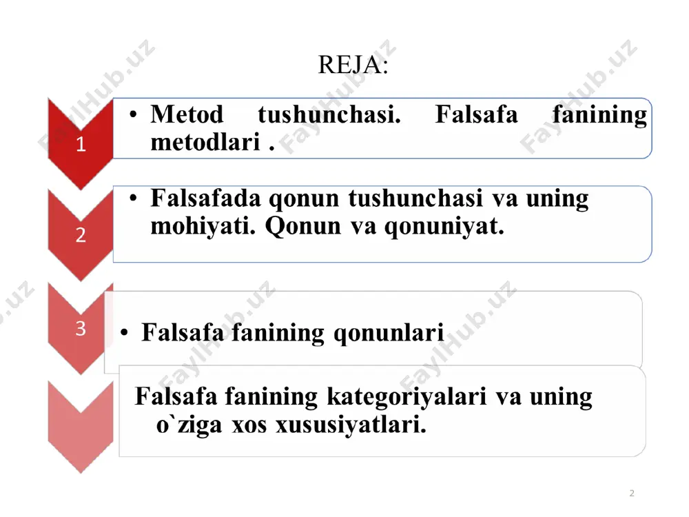 ni oʼrganish uchun muhim metodologiya deb bilishgan. platon maqbarasiga kiraverishdagi eshikka «kimki geometriyani bilmasa, bizning oldimizga kirmasin» deb yozib qoʼyilgan ekan. falsafada esa olamni anglashda geraklitning logosk metodologiya vazifasini oʼtagan. metodologiya taraqqiyotiga sokrat, aristotel jiddiy qarashgan. forobiy fikrlash uslubi nuqtai nazaridan aristotel asarlarini sharhlaydi va u aristotel merosini oʼrganishda metodologiya boʼlib kelgan. ibn sino oʼzining xotiralarida aristotelning «metafizika» asarini 40 marotaba oʼqib chiqsa ham hech narsa tushuna olmaganligini, bu asarning mazmuniga forobiyning sharhlarini oʼqigandan soʼnggina tushunib yetganligini yozib qoldirgan. * ijodiy faoliyatda qo’llaniladigan ma’lum usullar tizimi (fanda, siyosatda, san’atda va x). metodlar yig’indisi va faoliyat turi haqida ta’limotdir yoki metod haqidagi nazariya. * metodologiya tushunchasi ikki mazmunga ega: * metod (yunon. metods - usul) keng ma`noda yo`l, ijodiy faoliyatning har qanday shakli kabi ma`nolarni anglatadi.metodologiya tushunchasi ikki asosiy mazmunga ega faoliyatda qo`llaniladigan ma`lum usullar tizimi (fanda, siyosatda, san`atda va h.k;)hamda tizim haqidagi ta`limot yoki metod nazariyasi metodning asosiy vazifasi har …
