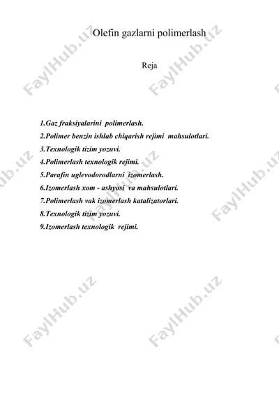 olefin gazlarni polimerlash — DOCX