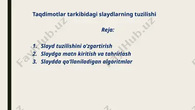 taqdimotlar tarkibidagi slaydlarning tuzilishi — PPTX
