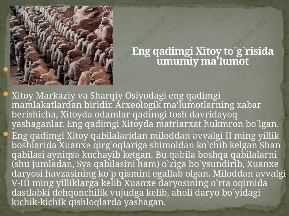 -qarshi falsafiy diniy-huquqiy ta’limot - konfutsiylik va legizm o`rtasidagi g`oyaviy kurash juda katta ahamiyatga ega bo`lgan. konfutsiylik axloqida hukmron bo`lgan me’yorlar bundan buyon kuch bilan, qattiq qonun ("fa") jazosi bilan o`rnatilishi lozim bo`lgan. bu ortodoksal konfutsiylikning quyidagicha qisqa va aniq qoidasida ham o`z aksini topgan: "qayerda "li" kamlik qilsa, o`sha yerda "fa"ni qo`llash lozim, yoki nima "fa" bo`yicha jazolansa, u "li" bo`yicha ruxsat etilmaydi, nimaga "li" bo`yicha ruxsat etilgan bo`lsa, uni "fa" bo`yicha jazolash mumkin emas". konfutsiylik va legizmning qo`shilishi shunga olib keldiki, "li" me’yorlari endi majburiylik va rasmiylik xarakterini olgan, huquqqa esa o`sha vaqtda muqaddaslashtirilgan ko`pgina konfutsiylik asarlari - "chjou li", "i li ", "li szi" kabilar ko`chirilgan. bu asarlarda miloddan avvalgi 1 ming yillik 2-yarmi boshlaridayoq konfutsiylarning axloq me’yorlari sistemalashtirilgan va mustahkamlangan edi. huquq manbalari miloddan avvalgi x asrda chjou davlatida van – mu tomonidan 3000 ta moddaga ega bo`lgan jinoyat kodeksi - jazolar haqidagi qonunnoma ishlab chiqilgan. …
