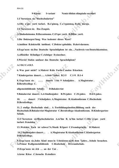 nemis tilidan olimpiada savollari — DOCX