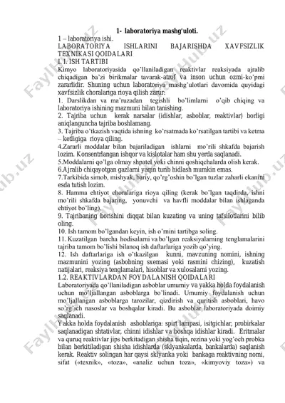 laboratoriya mashg'uloti. xavfsizlik tekhnika qoidalari. — PDF