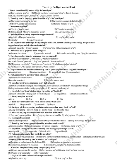 tasviriy faoliyat metodikasi — DOCX