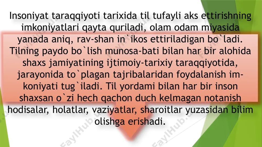 am» — ta`sir qilishdan, ta`sir o`tkazishdan iboratdir); v) tilning muhim funksiyalaridan yana bittasi — intellektual faoliyatning quroli sifatida xizmat qilishdir (muammoli vaziyat mohiyatini tushunish, yechishni rejalashtirish, ijro etish, maqsad bilan solishtirish). nutq faoliyati — odam tomonidan ijtimoiy-tarixiy tajribani o`zlashtirish, avlodlarga berish (uzatish) yoki kommunikatsiya o`rna-tish, o`z shaxsiy harakatlarini rejalashtirish va amalga oshirish maq-sadida tildan foydalanish jarayonidir. nutq axborot, xabar, ma`lumot va yangi bilim berish aqliy top-shiriqlarni yechish faoliyatidan iboratdir. agardatil aloqa vosita-si (quroli) bo`lsa, nutq esa aynan o`sha jarayonning o`zidir. nutqni yuzaga kelishi va idrok qilinishidan inson «signallarningsignali» (i.p.pavlov) tarzdagi so`zlardan foydalanishi mum-kin. mazkur jarayon bosh miya katta yarim sharlarining po`stida amal-ga oshadi. p.broka (1861 y.) miya po`stining ma`lum qismi (miya chap yarim shari peshana qismining pastki tomonidagi burmalarning orqa qismi) shikastlansa, bemorlarda nutq artikulyatsiyasining buzilishini kashf etgan va «so`z obrazlarini harakatlantiruvchi markaz» deb atagan. k.vernike (1874 y.) bosh miya yarim sharlari peshana qismining tepa tomonida «so`zlarning sensor obrazlari» joylashgan …