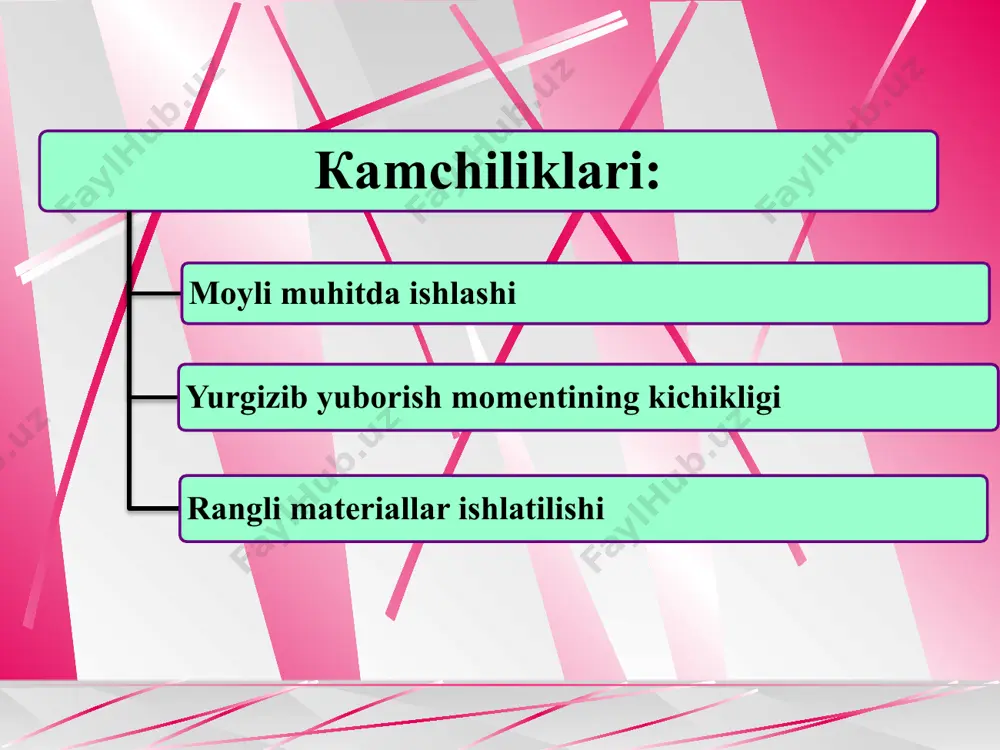 uqlikda ishqalanish rejimida sodir bo’ladi. 3-rasm 4-rasm. sirpanish podshipnigining suyuqlikda ishqalanish prosessining hosil bo’lishi: 1-ponasimon zazor; 2-tezlikning ortishi bilan sapfa markazining siljishi; 3- moy qatlamidagi bosim epyurasi sirpanish podshipniklarning shartli hisobi hisoblashning bu usulidan amalda keng ko’lamda foydalaniladi. ayniqsa, hisoblashuchun zarur parametrlar ma’lum mashina va mexanizm­larni ishlatish yuli bilan to’plangan ma’lumotlar asosida aniqlansa, hisoblash natijasi qoniqarli chiqadi. bunday hisoblash usuli suyuqlikda ishdalanish rejimi bilan ishlaydigan podshipniklar uchun taqribiy, nim quruq va nam suyuqlik rejimida ishlaydigan pod­shipniklar uchun esa asosiy usuldir. podshipniklarning shartli hisobi ikki xil yul bilan: a) solish­tirma bosim bo’yicha; b) solishtirma bosim bilan sirpanish tezligining ko’paytmasi bo’yicha bajarilishi mumkin. hisoblash quyidagi formulalar asosida bajariladi: bu yerda r – podshipnikka radial yo’nalishda ta’sir etayotgan kuch, n; l – podshipnikning uzunligi, m, d – sapfaning diametri, m; p– sapfaning aylanish chastotasi min-1; [r] – solishtirma bosimning ruxsat etilgan qiymati, pa (bu bosim po’lat babbit ustida sirpanganda (8...9) mpa; po’lat bronza …