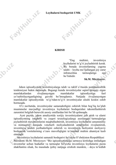 investitsiya loyihalarini boshqarish umk — DOCX