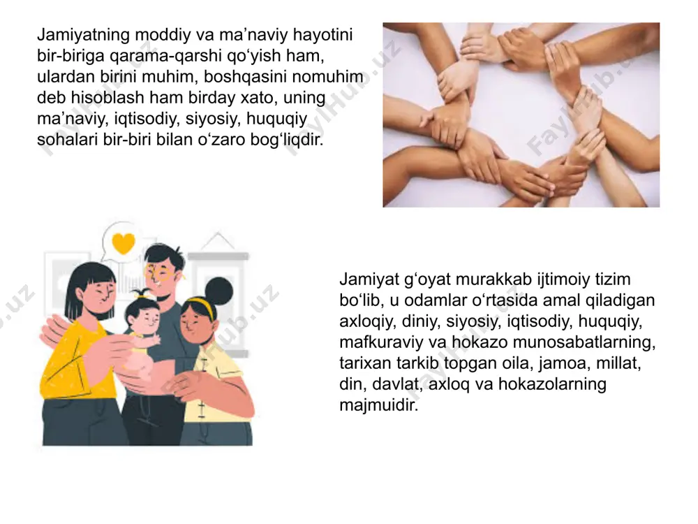 i yanada yaxshilash boʻyicha kompleks chora-tadbirlar amalga oshiriladi. hududlarning madaniy yuksalishi, xalq hunarmandchiligini ravnaq toptirishga qaratilgan manzilli ishlarni tizimli asosda olib boriladi. mamlakatimizda diniy bagʻrikenglik va millatlararo totuvlikni taʼminlash, fuqarolarimizni turli mafkuraviy tahdidlardan, zararli oqim va gʻoyalardan himoya qilish masalalari bundan buyon ham diqqat markazida boʻladi. muqaddas dinimiz, ezgu fazilatlarimizning mujassam ifodasi sifatida qadrlanadi. yurtimizda turli diniy konfessiyalar uchun zarur sharoit yaratishga qaratilgan siyosat izchil davom ettiriladi. uyga vazifa oʻzbekistonda “yangi maʼnaviy muhit yaratish” mavzusida slayd tayyorlash. e'tiboringiz uchun rahmat! image1.jpeg image2.jpeg image3.jpeg image4.jpeg image5.jpeg image6.jpeg image7.jpeg image8.jpeg image9.jpeg image10.jpeg image11.jpeg image12.jpeg image13.jpeg image14.jpeg image15.jpeg image16.jpeg image17.jpeg image18.jpeg image19.jpeg image20.jpeg image21.jpeg image22.jpeg image23.png image24.jpeg /docprops/thumbnail.jpeg