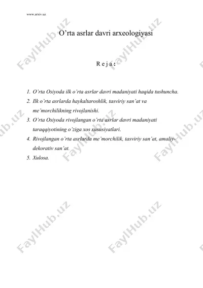 o’rta asrlar davri arxeologiyasi — DOC