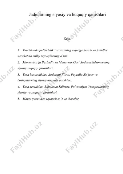jadidlarning siyosiy va huquqiy qarashlari — DOC