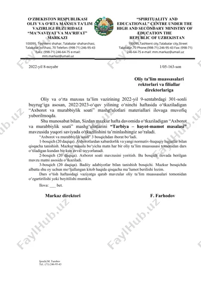 "axborot va murabbiylik soati" — DOCX