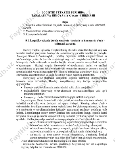 logistik yetkazib berishda taralash va himoyaviy o’rab-chirmash — PDF