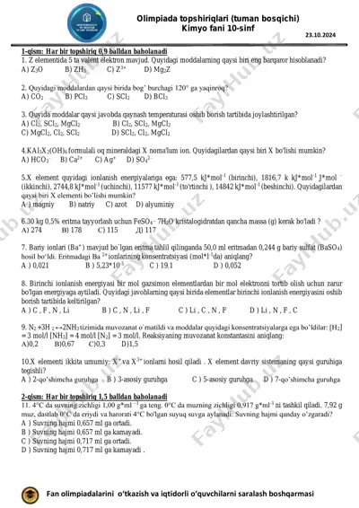 olimpiada topshiriqlari (tuman bosqichi) — PDF