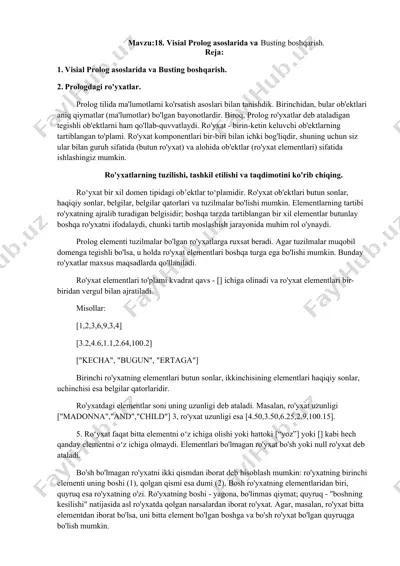 visial prolog asoslarida va busting boshqarish — DOCX