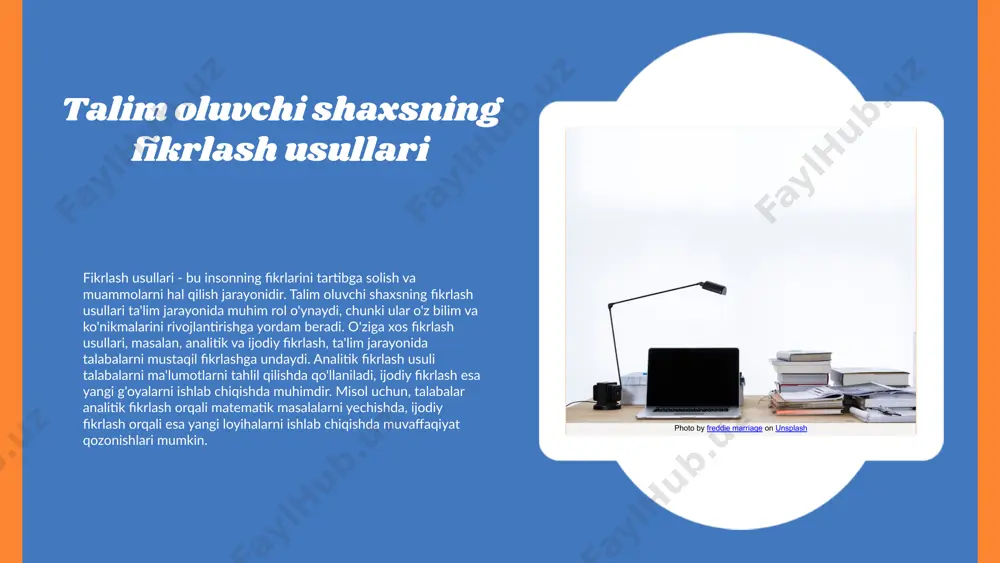 livo on unsplash o'ziga xos xususiyatlar va muvaffaqiyat o'ziga xos xususiyatlar ta'lim muvaffaqiyatiga ta'siri o'ziga xos xususiyatlar talim muvaffaqiyatini belgilovchi muhim omillardandir. qiziqish, motivatsiya va o'z-o'zini boshqarish kabi xususiyatlar, talim oluvchilarni o'z maqsadlariga erishishda kuchli ta'sir ko'rsatadi. ushbu xususiyatlar asosida talim jarayonida muvaffaqiyatni oshirish mumkin. muvaffaqiyatli talim oluvchilarning xususiyatlari muvaffaqiyatli talim oluvchilar ko'pincha qiziqish, motivatsiya va o'z-o'zini boshqarish kabi xususiyatlarga ega. ular o'z maqsadlarini aniq belgilab, o'z qobiliyatlari va ehtiyojlariga muvofiq harakat qilishadi. bu xususiyatlar talim jarayonida ularga katta yordam beradi. o'ziga xos xususiyatlar bilan bog'liq muvaffaqiyat misollari 1) qiziqish; 2) o'ziga xos qiziqish talim oluvchining o'z faoliyatiga ishtiyoqini oshiradi, bu esa yangi bilimlarni o'rganishga yordam beradi; 3) muvaffaqiyatga erishishda asosiy omil bo'lib, qiziqishlar talim oluvchilarning maqsadlariga erishishda faol bo'lishlariga yordam beradi. 1) motivatsiya; 2) yuqori motivatsiya talim oluvchining o'z maqsadlariga intilishiga va rivojlanishga undaydi; 3) motivatsiya muvaffaqiyatga erishishda muhim rol o'ynaydi, chunki u qiyinchiliklarga duch kelganda davom etishga yordam …