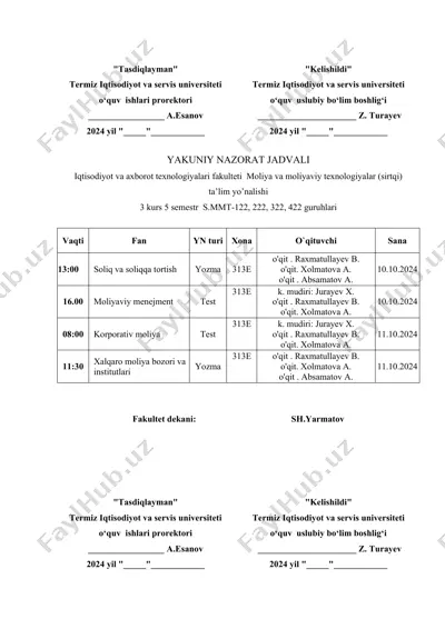 yakuniy nazorat jadvali — DOCX