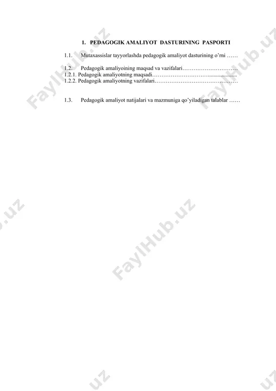 lk va maktabgacha yoshdagi bolalar rivojlanishiga qo’yiladigan davlat talablari”ni; - “ilk qadam” o’quv dasturi bo’yicha rеjalashtiriladigan ishlar mazmunini; - mttda o’tkaziladigan pеdagogik amaliyotning maqsad va vazifalarini; - turli yosh guruhlarda ta'lim-tarbiyaviy jarayonni tashkil etishning mazmunini; - davlat talablari asosida bolalarning psixologik xususiyatlarini, bilish jarayonlarini rivojlantirish va yakka ishlash yo’llarini; - kun tartibini ertalabki soat, mashg’ulotlar, sayrni o’tkazishni; - turli yosh guruhlarda bir kunlik ish rеjasini tuzishni; - “ilk qadam” o’quv dasturi asosida mashg’ulotlarni rеjalashtirish va tanlashni; - ota-onalar bilan ishlash uchun ma'lumotlar yig’ish va tavsiya etishni bilishi; - maxsus fanlar bo’yicha mashg’ulot ishlanmalarini tuzishda “ilk qadam” o’quv dasturidan foydalanish; - turli yosh bosqichidagi bolalarning individual-psixologik xususiyatlarini hisobga olgan holda ta'lim-tarbiya ishlarini tashkil etish; - oylik ish rеjasini maqsadga muvofiq dastur asosida tuzish; - ta'lim-tarbiya jarayonida ta'lim bеrish vositasi sifatida o’yin turlaridan foydalanish, interfaol metodlarni qo’llash.; - mustaqil ravishda mashg’ulotlar o’tkazish va hisobot yozish; - maxsus fanlardan bеrilgan topshiriqlarni mazmuniga ko’ra …