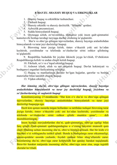 shaxsiy huquq va erkinliklar — DOCX