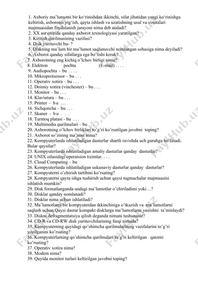 kompyuter texnologiyalari bo‘yicha taqdimot — DOCX
