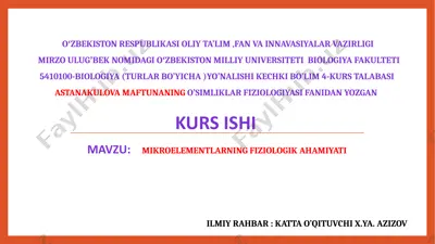 mikroelementlarning fiziologik ahmiyati — PPTX