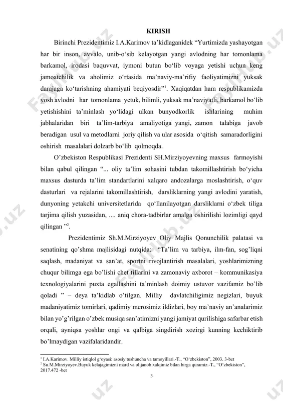 sini tasdiqladi. o‘zbekiston prezidenti 7-fevral kungi farmoni bilan 2017—2021-yillarda o‘zbekistonni rivojlantirishning beshta ustuvor yo‘nalishi bo‘yicha harakatlar strategiyasini tasdiqladi. strategiya loyihasi dolzarb hamda aholi va tadbirkorlarni tashvishga solayotgan masalalarni kompleks o‘rganish, qonunchilik, huquqni muhofaza qilish amaliyoti va xorijiy tajribani tahlil qilish yakunlari bo‘yicha ishlab chiqildi. hujjat internetda e’lon qilinib, ekspertlar va jamoatchilikning keng muhokamasidan o‘tdi.[footnoteref:4] [4: o’zbekiston respublikasi prezidenti sh.mirziyoyevning so’zlagan nutqidan. xalq so’zi gazetasi. 2017 yil 10-fevral soni. 2-4-betlar. ] o’zbekiston respublikasi prezidentining 2017-yil 7-fevraldagi pf-4947-sonli farmoni o’zbekiston respublikasini yanada rivojlantirish bo’yicha harakatlar strategiyasiga ko’ra, [1] iv. ijtimoiy sohani rivojlantirishning ustuvor yo’nalishlari. · “...ulug’ maqsadlar yo’lida barchamiz belimizni mahkam bog’lab ishlashimiz, bor aql-zakovatimiz, bilim va tajribamizni, jonajon vatanimizga farzandlik mehrimiz va sadoqatimizni safarbar etishimiz kerak ...” sh. mirziyoyev · o’zbekiston respublikasining 2017-2021 yillarda rivojlantirishning ustuvor yo’nalislari bo’yicha harakatlar strategiyasining to’rtinchi bosqichi ijtimoiy sohani rivojlantirishga qaratilgan. milliy tarbiya barcha tarbiyaning asosidir. shuning uchun ham mustaqillikning dastlabki yillaridan eng avvalo ta’lim tizimini …