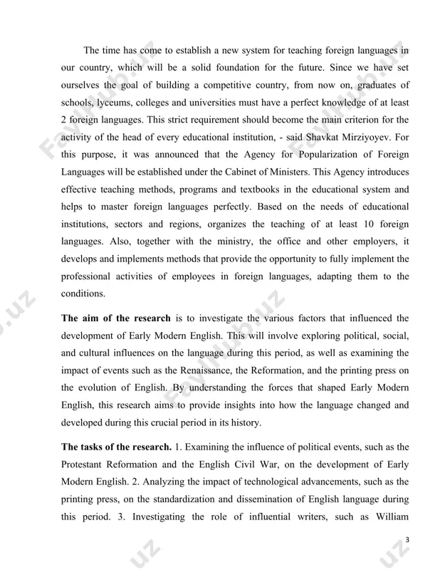 century and lasted until the mid-17th century, was a period of significant linguistic change in the english language. during this time, english underwent various influences that shaped its development and led to the emergence of modern standard english. the influences on the development of early modern english were diverse and multifaceted. phonological changes, borrowing from other languages, and the introduction of printing technology all played a crucial role in shaping the language during this period. these influences helped to pave the way for the emergence of modern standard english, laying the foundation for the language as we know it today. the subject of course paper. the development of early modern english was influenced by a variety of factors, including political, social, economic, and cultural changes that occurred during the period. one of the most significant influences on the evolution of the english language during this time was the printing press …