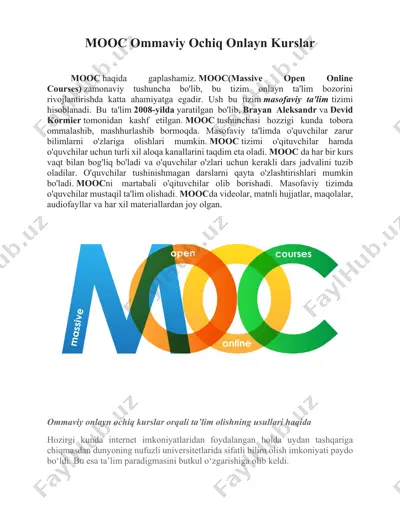 mooc ommaviy ochiq onlayn kurslar — DOCX