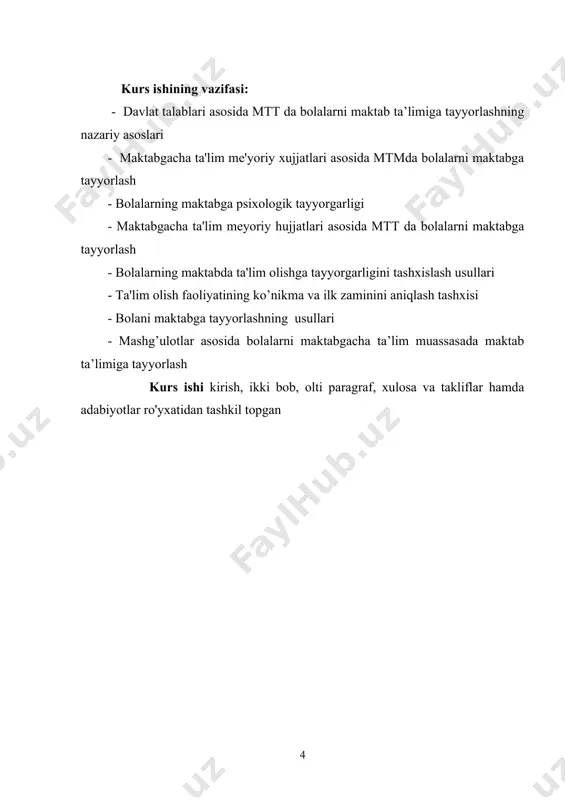 shakllantirish o’zbekiston taraqqiyotining muxim shartidir. kadrlar tayyorlash milliy dasturi «ta'lim to’gʻrisida»gi o’zbekiston respublikasi qonunining qoidalariga muvofiq xolda tayyorlangan dastur kadrlar tayyorlash milliy modelini ro’yobga chiqarishni, xar tomonlama kamol topgan, jamiyatda turmushga moslashgan, ta'lim va kasb-xunar dasturini ongli ravishda tanlash va keyinchalik puxta o’zlashtirish uchun ijtimoiy-siyosiy, huquqiy, psixologik-pedagogik va boshqa tarzdagi sharoitlarni yaratishni, jamiyat, davlat va oila oldida o’z javobgarligini xis etadigan fukarolar tarbiyalashni nazarda tutadi. maktabgacha ta'lim bola sogʻlom, xar tomonlama kamol topib shakllanishni ta'minlaydi, unda o’qishga intilish xissini uygʻotadi, uni muntazam ta'lim olishga tayyorladi. maktabgacha ta'lim maqsadi va vazifalarini royobga chiqarishda maxallalar, jamoat va hayriya tashkilotlari, xalqaro fondlar faol ishtirok etadi. maktabgacha ta'limni rivojlantirish uchun quyidagilarni amalga oshirish lozim buladi: · malakali tarbiyachi va pedagog kadrlarni ustuvor ravishda tayyorlash; · maktabgacha ta'limning samarali psixologik-pedagogik uslublarini izlash va joriy etish; · bolalarni oilada tarbiyalashni tashkiliy, psixologik, pedagogik va uslubiy jixatdan taminlash; · zamonaviy o’quv-uslubiy qo’llanmalar, texnik vositalar, o’yinchoqlar va o’yinlar …