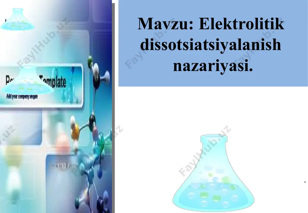 ega moddalar kislorod,xlor shakar spirt efir distillangan suv elektrolitlar eritmalarda yoki suyuqlanmalarda ionlarga parchalanadi. masalan: hcl↔h++cl- cuso4 ↔ cu2++so42- ca(oh)2 ↔ ca2++2oh- . hcl h++cl- cuso4 cu2++so42- ca(oh)2 ca2++2oh- . . elektrolitik dissotsilanish nazariyasibu nazariyani 1887 yilda shved olimi s.arrenius yaratgan. elektrolitlar eritilganda yoki suyuqlantirilganda ionlarga ajralish jarayoniga elektrolitik dissotsialanish deyiladi. mustahkamlash uchun savollar (ha yoki yo’q) (ha yoki yo’q) 1.ionlar zaryadlangan zarrachalardir. (ha yoki yo’q) 2.shakar tok o’tkazadi 3.dissotsiyalanish bu ionlarga ajrilish jarayoni 4.elektrolit-elektr tokini o’tkazmaydigan modda (ha yoki yo’q) (ha yoki yo’q) 5.kation musbat zaryadlangan zarrachadir. 6.elektrolitmas-elektr tokini o’tkazadigan modda (ha yoki yo’q) ionlarni yoza olamizmi? bacl2, h2so4 va koh lar suvda eritilganda qanday ionlarga ajraladi? ____________________________________________________________________________________________________________________________________________________________________________ . h++cl- cu2++so42- ca2++2oh- kation va anion tushunchalari nimani bildiradi? k++mno4- kation va anionlarni toping koronavirus daf bo’l !!! no3-- oh- co32- 2na++s2- spirt 10.kation nima? 2.ammoniy kationini toping. nh4+ 3.kir sodasi anionini toping. 4.natriy sulfidni ionli holatini toping. 5.noelektrolitni toping …