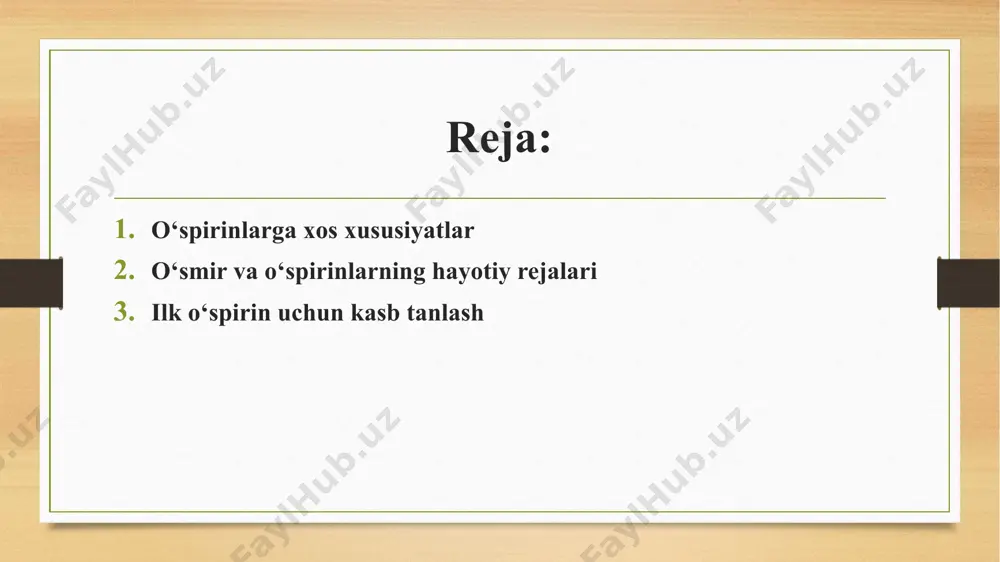 kelganda muvaffaqiyatli hisoblanadi. katta yoshdagi maktab o’quvchilarida biror o’quv faniga ishtiyoq natijasida ularda har xil kasblarga qiziqish vujudga keladi. tanlagan kasbni o’zlashtirish bilan bog’liq fanga qiziqish ham ortadi. natijada qiziqqan faniga oid ma’lumotlarni o’qish, to’garak mashg’ulotlarida qatnashish tug’iladi. bunday imkoniyatlardan unumli foydalanish maqsadga muvofiq bo’lib, bu esa pedagog va ota – onalardan ham mas’uliyatlik bilan yondashish, teranlikni talab qiladi kasbga yonaltirishda har bir shaxsning individual xususiyatlari kasbga yonaltirishda har bir shaxsning individual xususiyatlari, qiziqishlarini, shuningdek, jamiyatning qaysidir kasbga nisbatan ehtiyojini ta’minlash zarurligini inobatga olgan holda tanlashni taqozo etadi. kasbga to’g’ri yonaltirish shaxsning hayotida to’ri yo’lni to’ishga imkon beradi. o’quvchilarni mustaqil mehnat faoliyatiga tayyorlash va ularning kasb-hunarni o’zlarining qobiliyatlariga yarasha to’ri tanlashlariga erishish uchun maktab o’qituivchilarining pedagogik mahorati, bilim saviyasi, perseptiv, akademik, kommunikativ kabi qobiliyatlari yuqori bo’lishi, kasblar bilan bog’liq fan to’garaklarining faoliyatini rivojlantirish, maktablarda kasb – hunar to’risidagi ma’ruzalarni tashkillash o’z natijasini beradi, shuningdek, maktablarda “ kasbim faxrim”, “kasbim kelajagim …