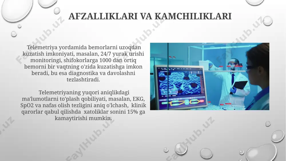 ing qilish imkoniyatiga ega bo'lgan uy sharoitida qo'llaniladigan 5 ta turli telemetriya tizimlarini solishtirish, ularning samaradorligi va bemorlarga qulayligi bo'yicha farqlarni aniqlashga yordam beradi. e'tiboringiz uchun rahmat @taqdimot_robot image3.png image4.jpg image5.jpg image6.jpg image7.jpg image8.jpg image9.jpg image10.jpg image11.jpg image12.jpg image1.png