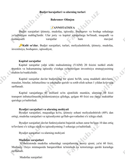 budjet harajatlari va ularning turlari — DOCX