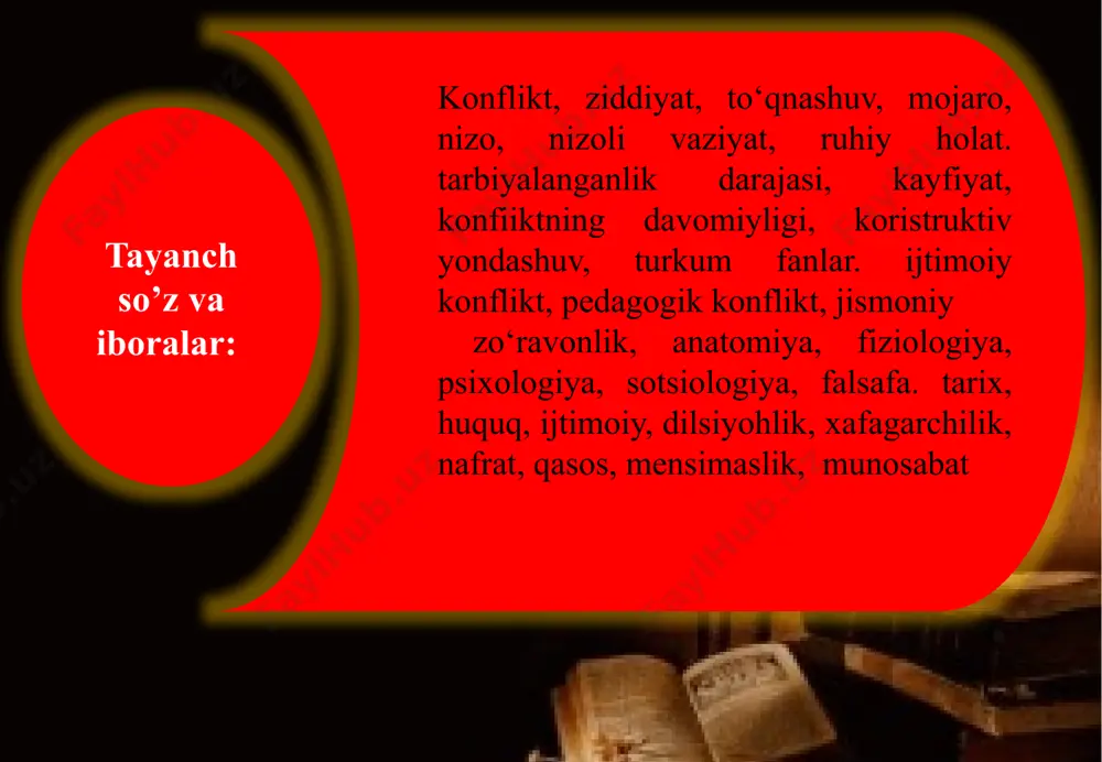 llar orqali o‘z mazmunini boyitib, yangilab boradi. fan mazmunini boyitish va yangilash maqsadida mavjud kasbiy, pedagogik-psixologik. hodisa va jarayonlarni, uning maqsadi va vazifalariga niuvofiq keladigan tadqiqot usullari bilan o‘rganadi. ilmiy pedagogik izlanish jarayonlarini amalga oshirishda quyidagi ilmiy-tadqiqot metodlaridan foydalaniladi: kuzatish, o‘z-o‘zini tahlil qilish, og'zaki va yozma so‘rov, anketalashtirish, test so‘rovi, ishbilarmonlik о‘уinlar va boshqalar pedagogik konfliktologiyaning ilmiy asoslari fan nuqtayi nazaridan ilk marotaba konfliktni ilmiy o‘rganish davlat hokimiyati, jamiyat a’zolari hamda alohida ijtimoiy guruhlar orasidagi ziddiyatlami o‘rganishdan boshlangan. keyinchalik ilmiy qiziqishlari ortib borishi bilan ijtimoiy, siyosiy, milliy, guruhlararo va shaxslararo konfliktlar fan obyektiga aylana boshladi. konfliktologiya xx asming ikkinchi yarmidan boshlab fan sifatida shakllana boshlagandan so‘ng, jamiyatda konfliktning tutgan о‘гnini o‘rganish jamiyat hayotida juda muhimligi sababli, etnik va guruhlararo konfliktli munosabatlami o‘rganish, sistematik asosda ulami tahlil qilish va o‘zaro to‘g‘ri yechimga kelish zaruriy ehtiyojlardan biriga aylandi. mustaqillikning dastlabki yillarida konfliktologiyaga oid bilimlar fanlararo paradigmasining konturlari belgilanib, ular asosi sifatida tizimli …