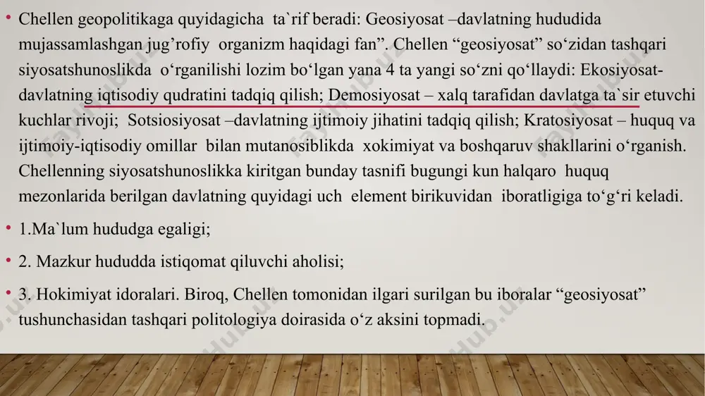 -o'zidan bu intizom ko'p o'n yillar davomida mafkuraviy kelishmovchilik suyagi bo'lib kelgan va sssrda soxta fan, imperializm, fashizm mafkurasi deb hisoblangan, bu esa yuqori rivojlangan mamlakatlarning dunyo hukmronligiga bo'lgan tajovuzkor intilishlarini oqlaydi. qisman, bu haqiqatan ham olimlar asosan g'arb siyosatchilariga xizmat qilib, faqat temir pardaning narigi tomonida geosiyosat bilan shug'ullanganlarida ham shunday edi. va hozir ham, geosiyosat ko'pincha amalda kuchlilar uchun himoyachi sifatida ishlaydi. sharqiy yevropa davlatlarining jamoaviy xavfsizlik tizimi vayron boʻlganidan soʻng, sssr parchalanganidan keyin vujudga kelgan bir qutbli dunyo sharoitida ham gʻarb, ham dunyo xalqlari ongiga ommaviy mafkuraviy hujum sodir boʻldi. sharq. bunga son-sanoqsiz misollar keltirish mumkin. masalan, birinchi navbatda aqsh, buyuk britaniya, germaniya, yaponiya va boshqa yuksak rivojlangan davlatlarning manfaatlari ular tomonidan umuminsoniy manfaatlar va qadriyatlar sifatida taqdim etiladi. nato, bmt yoki bmt xavfsizlik kengashi nomidan va ba'zan ulardan ruxsat so'ramasdan, jahon jandarmi funktsiyalarini o'z zimmasiga oladi. biroq, mafkurani odamlarning voqelikka munosabati tan olinadigan va baholanadigan siyosiy, …