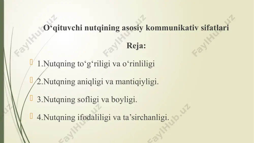 mas. har qanday to‘g‘ri nutq boshqa sifatlardan xoli bo‘lsa, madaniy nutq sanalmaydi. madaniy nutqqa bosqichma-bosqich erishib boriladi. birinchi bosqich nutqning to‘g‘riligi bo‘lsa, boshqa sifatlar uning orqasidan ergashadi. rus tilshunosi l.i.skvorsov adabiy til va undan foydalanish malakasini egallashni ifodalaydigan umumiy “nutq madaniyati” tushunchasini “nutqning to‘g‘riligi” va “nutq madaniyati” qismlariga ajratish lozimligini ta’kidlaydi. unga ko‘ra, quyi bosqich — nutqning to‘g‘riligi. nutq madaniyatining birinchi bosqichida nutqning zarf me’yorlari ta’lim oluvchiga singdiriladi. bu me’yorlar sheva me’yorlari, boshqa tillar ta’sirida yuz bergan so‘zlashuv me’yorlari, jargon xa argotik me’yorlardir. senga bitta gapim bor, poyezdga aytaman gapida keyingi jo‘nalish kelishigi shakli qo‘llaııishi ma’lum bir hudud uchun xos holat. yoki ukamni daftari kabi birikmalarda qaratqich kelishigi shaklining tushum kelishigi o‘mida qo'llanishi qaysidir sheva uchun me’yor. bu me’yor asosida adabiy ınutqda gapirish hollari uchrab turadi. nutqning kuchli me’yorlari mustahkam bo‘lib, tashqi ta’sir1arga berilmaydi. masalan, tushum kelishigi o‘mida jo‘nalish kelishigini qo‘llash holati yo‘q. “nutqning to‘g‘riligi — deb yozadi rus olimi …