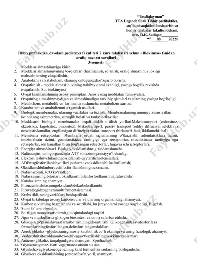 biokimyo fanidan oraliq nazorat savollari — DOCX