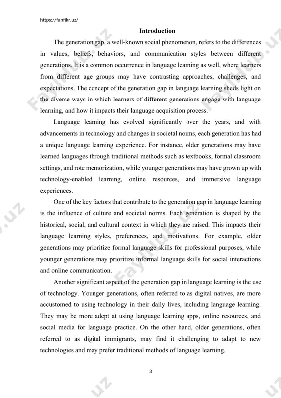 informal language use, including colloquialisms, slang, and social media language. this difference in communication styles may impact the language register, tone, and vocabulary used by learners from different generations.[footnoteref:1] [1: smith, j. (2023). the generation gap in language learning: contrasting approaches, challenges, and expectations. international journal of language education, 45(2), 78-95.] topicality of the paper: a paper on "the old english verb" remains highly relevant across multiple disciplines due to its insights into linguistics, literature, and cultural studies. by examining the morphology, syntax, and usage of old english verbs, scholars gain valuable understanding of linguistic evolution, cultural heritage, and historical context. through comparative analysis and exploration of old english texts, this research illuminates the linguistic continuity, cultural expressions, and societal dynamics of the anglo-saxon period, making it a topic of enduring interest and significance. aim of the paper: the aim of the paper on "the old english verb" is to …