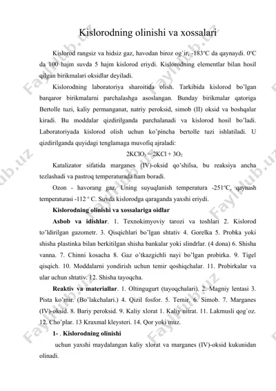 kislorodning olinishi va xossalari — DOC