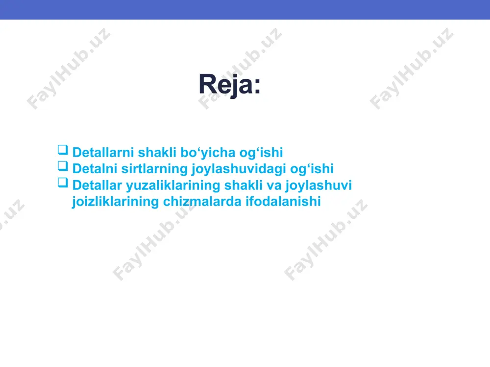dalangan og'ishlar ajratiladi. ko'p qirralik deyilganda silliq doira o‘rniga bir necha yoqdan tashkil topgan shakl tushiniladi. 8.1-rasm, e da aniq tasvirlangan to‘rt yoqli ko‘p qirralik ko‘rsatilgan. silindr bo‘ylab kesim profilidagi og‘ishlarning elementar ko‘rinishlari konussimonlik, bochkasimonlik, egarsimonlik va egilganlik hisoblanadi. 0 ‘zdst 24642-81 (ct сев 301-76) bilan me’yorlanadilar. yuzalaming geometrik shakllaridan og'ishi (xatolik sodir bo‘lishi) deganda shuni tushinish kerakki real yuzaning, real shaklning nominal shakldan, nominal yuzadan u yoki bu tomonga og‘ishdir. doiraviy shakldan (doiraviylikdan) og‘ish bu real shakl nuqtasidan o‘tkazilgan urinma aylanagacha boigan eng katta masofadir. (a-detallarning geometrik shakllardan yoki yuzalammg o‘zaro joylashuvlaridan og‘ishidir.) detalni sirtlarning joylashuvidagi og‘ishi joylashishdan og‘ish asosan korpusli detallarga xosdir va uning talablarini bajarish ishlab chiqarishning qiyinligini va narxini aniqlaydi. masalan, aylanuvchi tipdagi detallar (vallar, teshiklar) mashinasozlikda hamma detallarning 70% ini, ulaming narxi esa, ishlab chiqarishning 45% ini tashkil etsa, korpusli detallar 3% ini tashkil etib, 37% ishlab chiqarish narxini tashkil etadi. shakldagi og‘ishlarm va sirtlaming …
